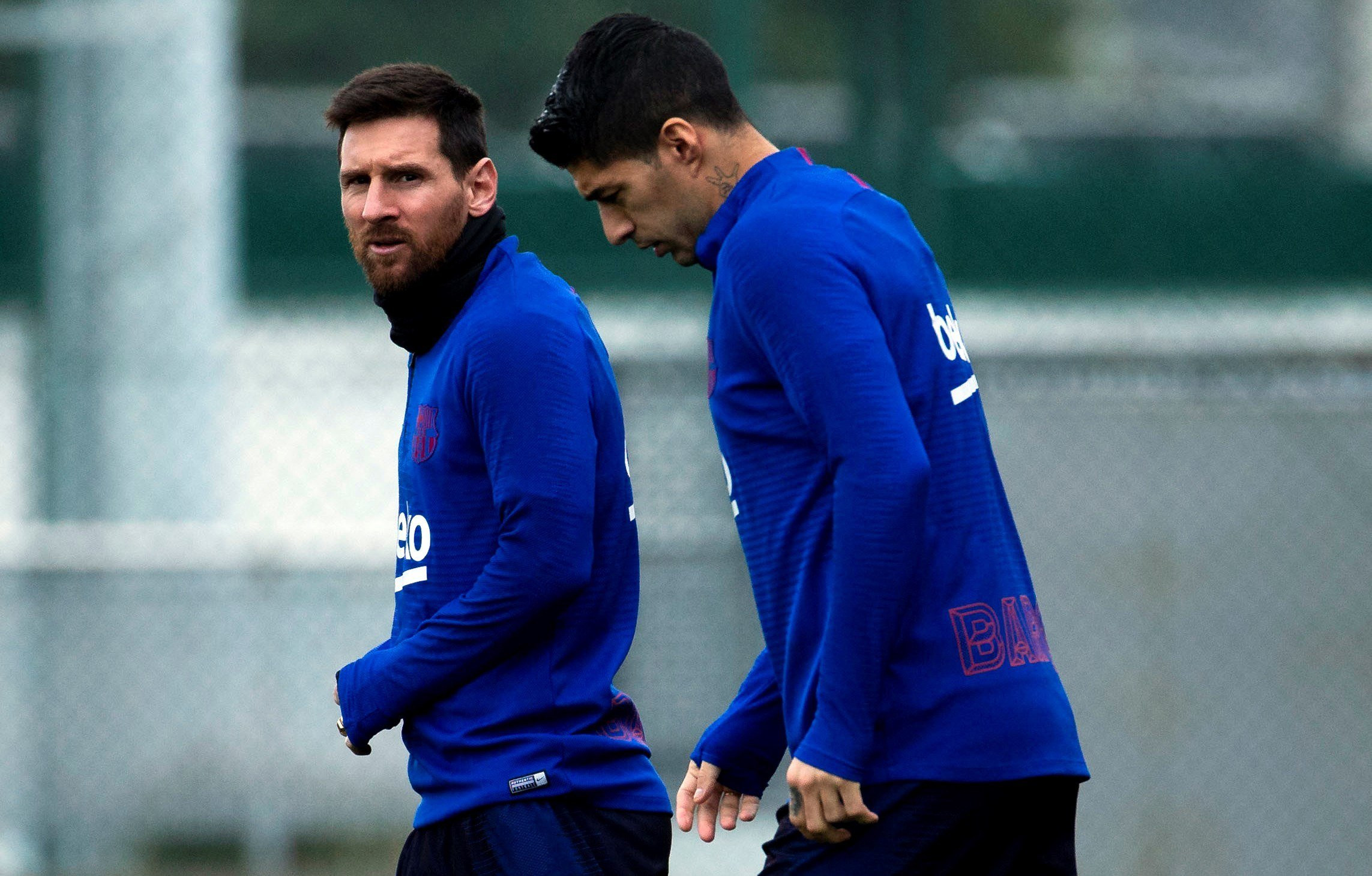 Leo Messi y Luis Suárez en un entrenamiento del Barça / EFE