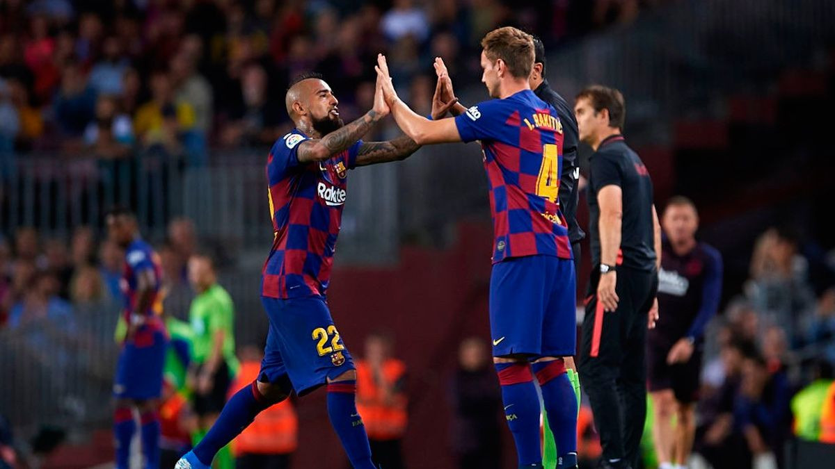 Arturo Vidal e Ivan Rakitic en un partido del Barça / EFE