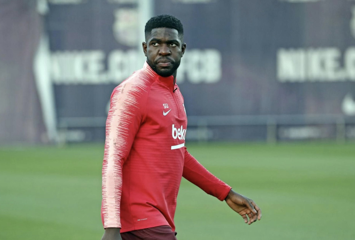 Una foto de Samuel Umtiti durante un entrenamiento del Barça / FCB