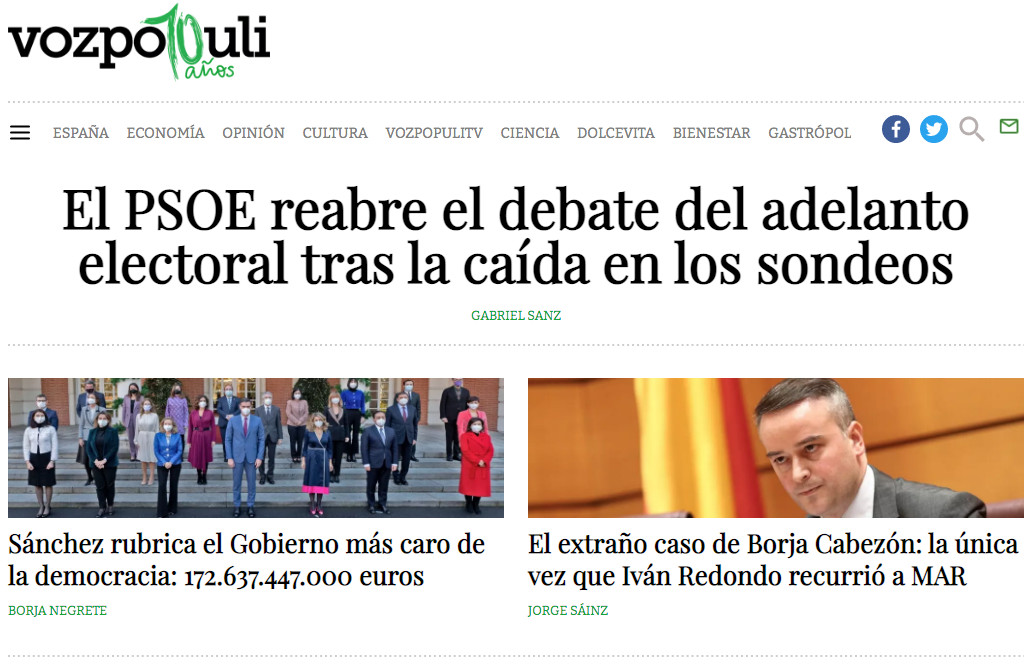 Portada 'Vozpopuli' de 11 de abril