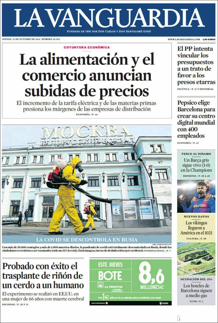 Portada de 'La Vanguardia' del 21 de octubre de 2021 / KIOSKO.NET