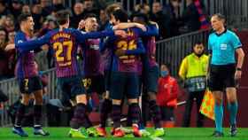 Una foto de los jugadores el Barça celebrando un gol / EFE