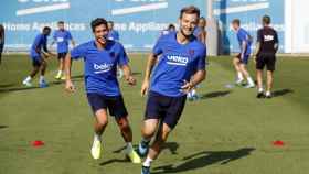 Sergi Roberto e Ivan Rakitic en un entrenamiento del Barça / FC Barcelona