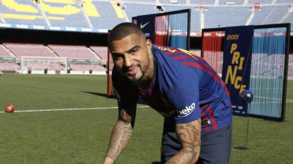 Una foto de Kevin-Prince Boateng en su presentación como jugador del Barça / FCB