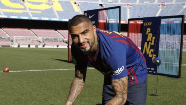 Una foto de Kevin-Prince Boateng en su presentación como jugador del Barça / FCB