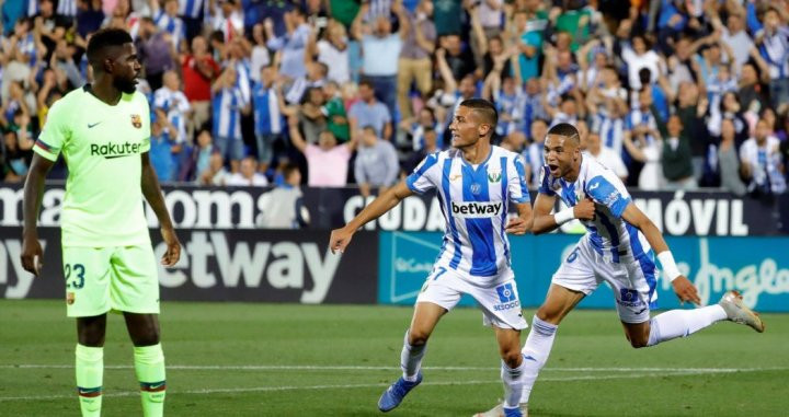 El Leganés celebra un gol ante el Barça / EFE