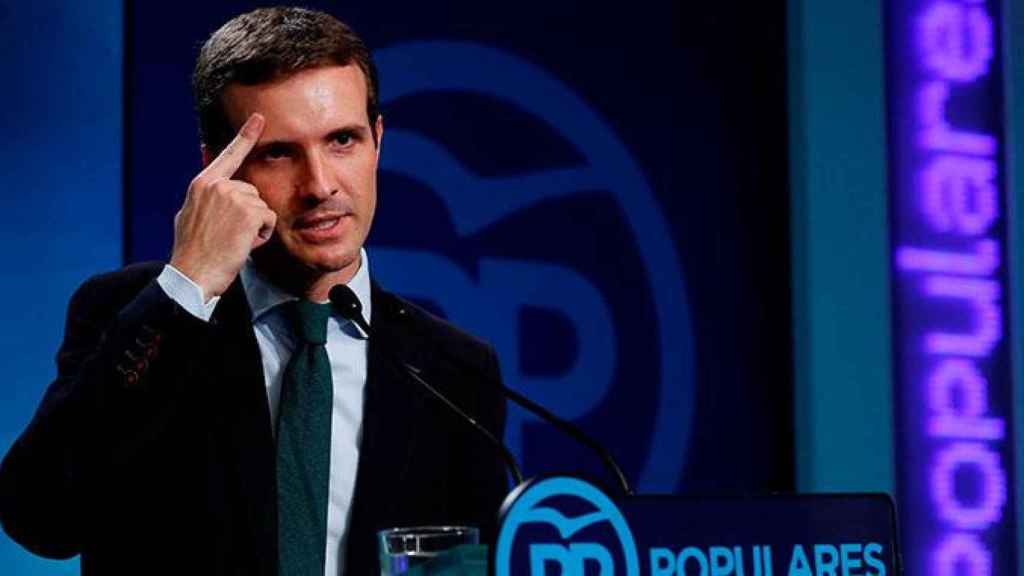 Pablo Casado, presidente del PP, en rueda de prensa sobre su máster / EFE