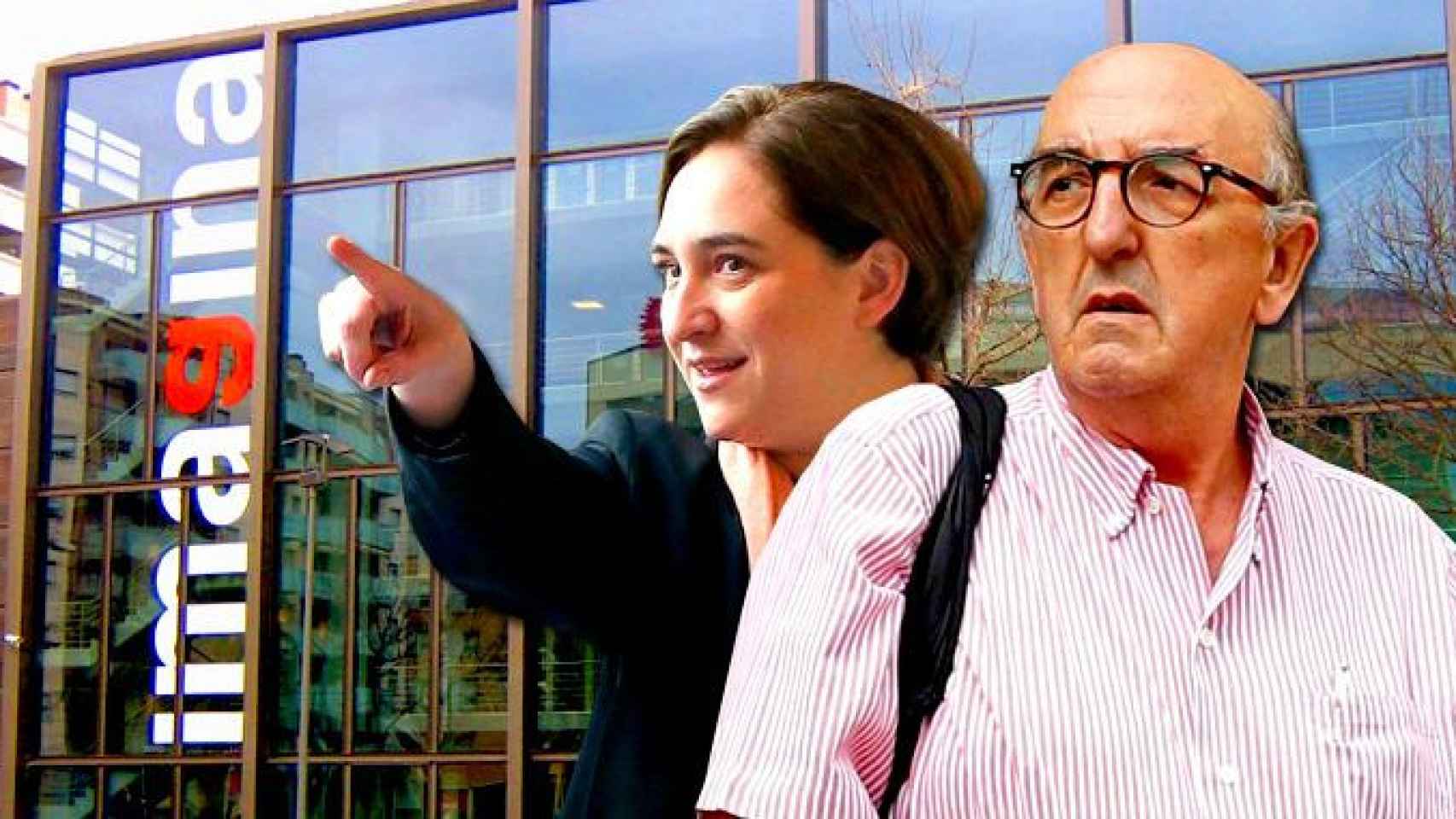 Jaume Roures y Ada Colau ante el edificio Imagina de la Diagonal en Barcelona / FOTOMONTAJE DE CG