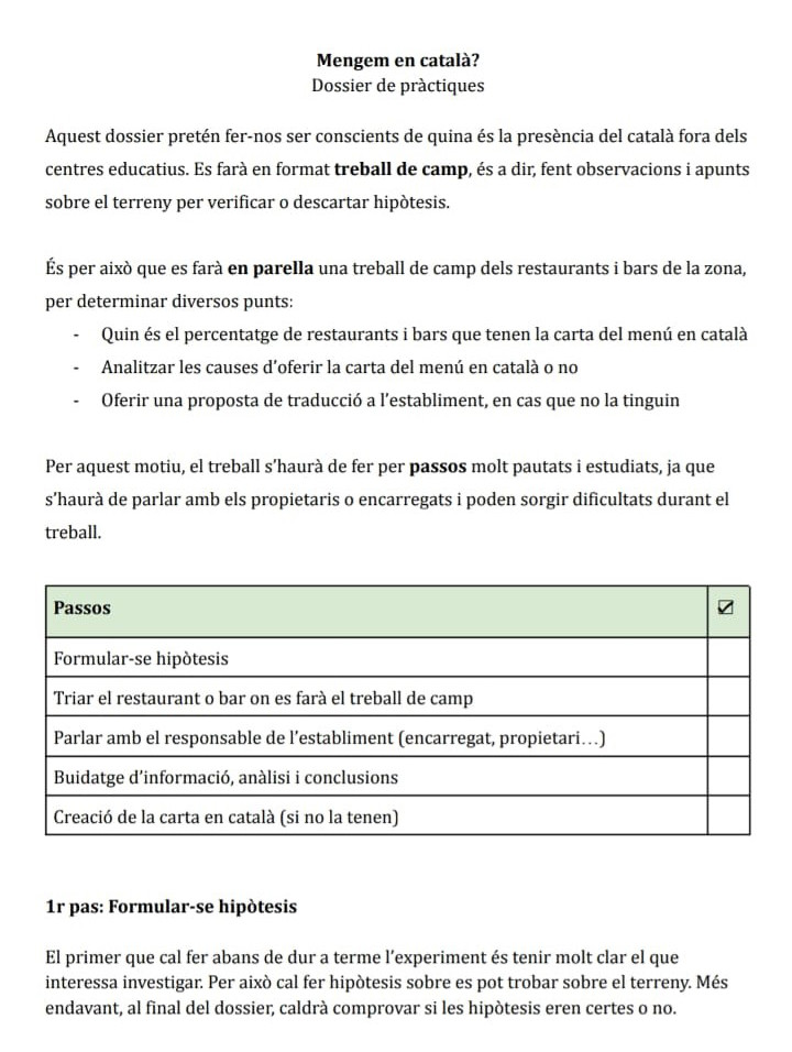 Presentación del trabajo de campo 'Mengem en català?'