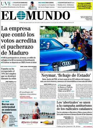 Portada de 'El Mundo' del 3 de agosto de 2017