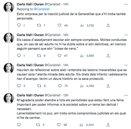 Mensajes de la abogada de la familia, Carla Vall, tras conocer que se archiva el caso / TWITTER