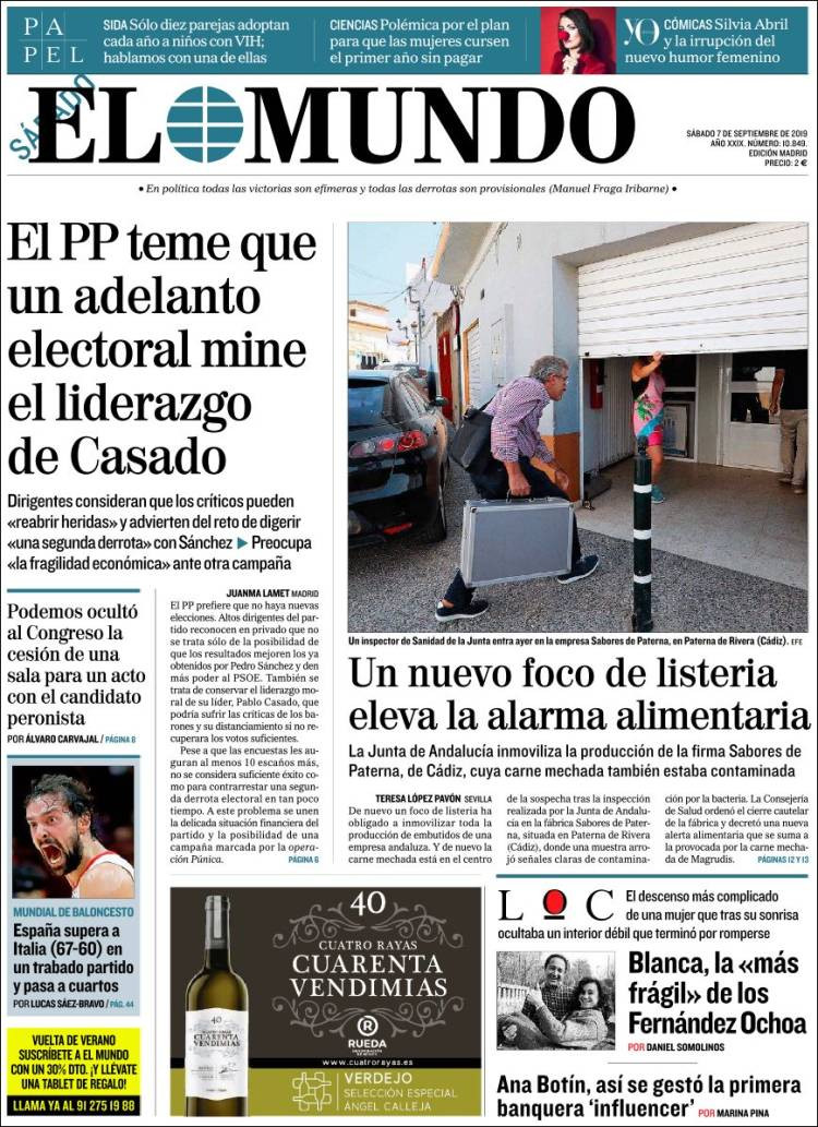 Portada de 'El Mundo' del sábado 7 de septiembre