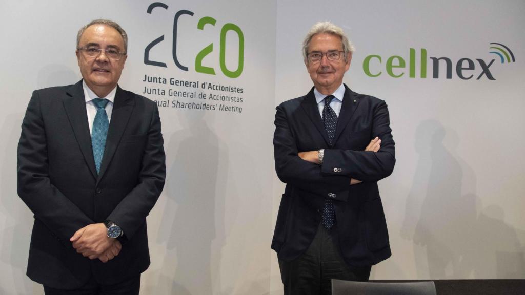 El consejero delegado de Cellnex, Tobías Martínez (izq.), y el presidente, Franco Bernabè / EP
