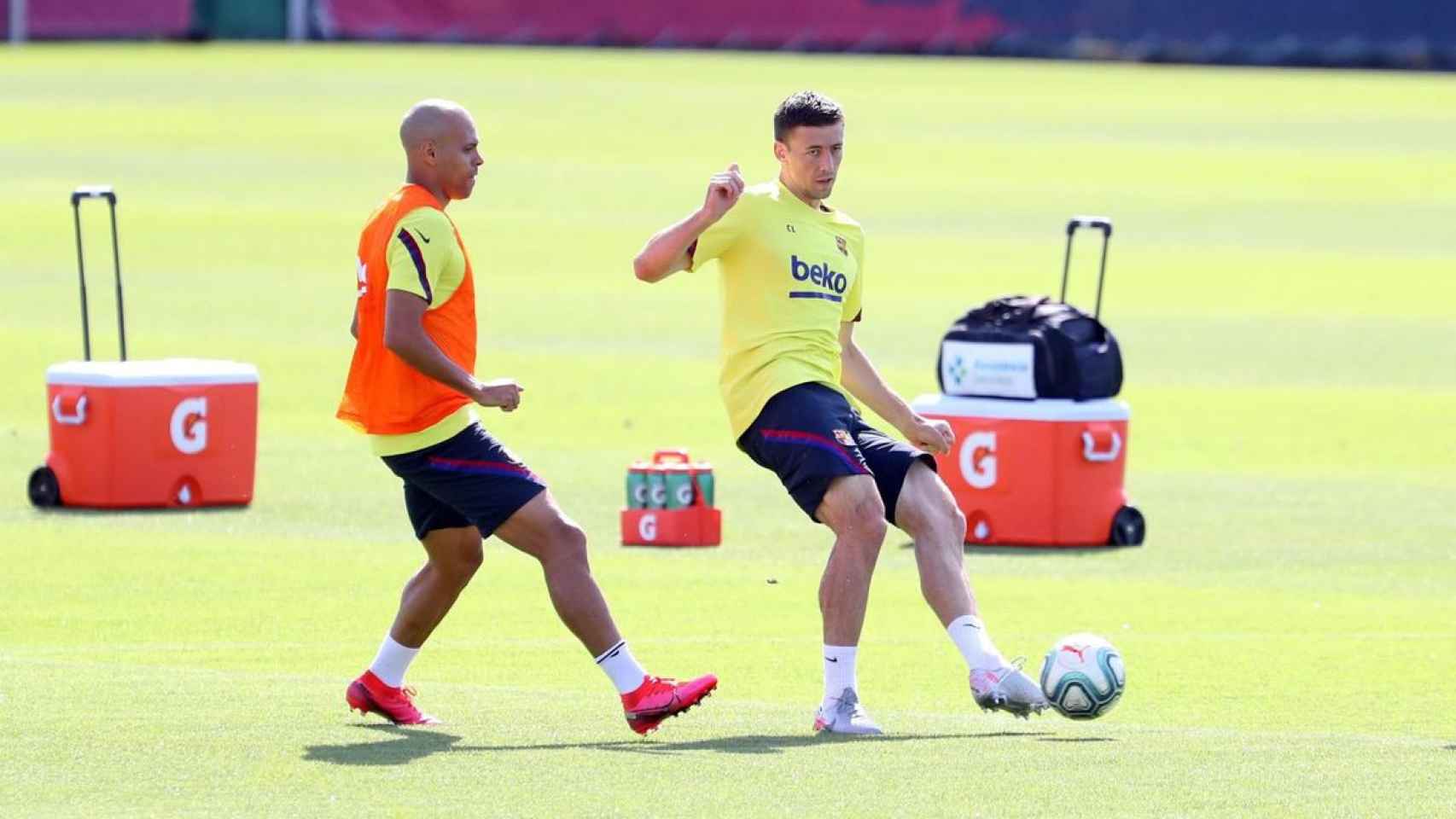 Clement Lenglet entrenando junto a Martin Braithwaite /FC BARCELONA