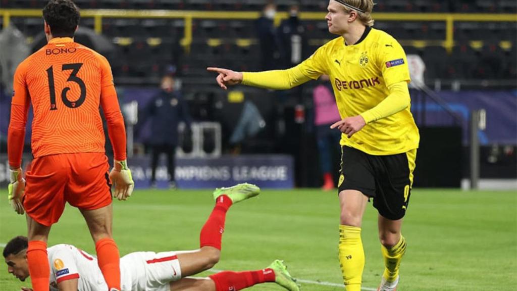 Haaland, celebrando uno de sus goles contra el Sevilla | EFE