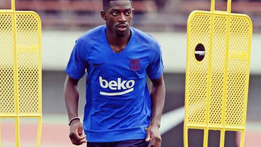 Una foto de Ousmane Dembelé durante un entrenamiento del Barça / FCB