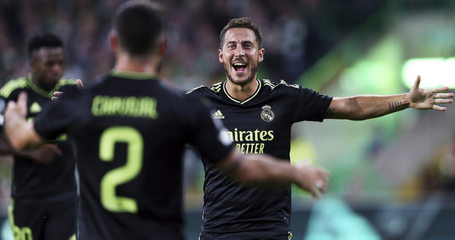 La euforia de Hazard, tras anotar el último tanto de la goleada del Real Madrid al Celtic / EFE