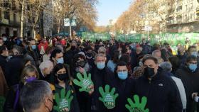 El presidente de la Generalitat, Pere Aragonès, el consejero de Educación, Josep Gonzàlez-Cambray, y el líder de ERC, Oriol Junqueras, en la manifestación contra el castellano en las escuelas / LUIS MIGUEL AÑÓN