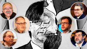 Carod Rovira, Pep Cruanyes y Jordi Coca, y Artur Mas, Pere Aragonès y Jordi Sánchez. Los primeros defiende a toda costa a Puigdemont  / CG