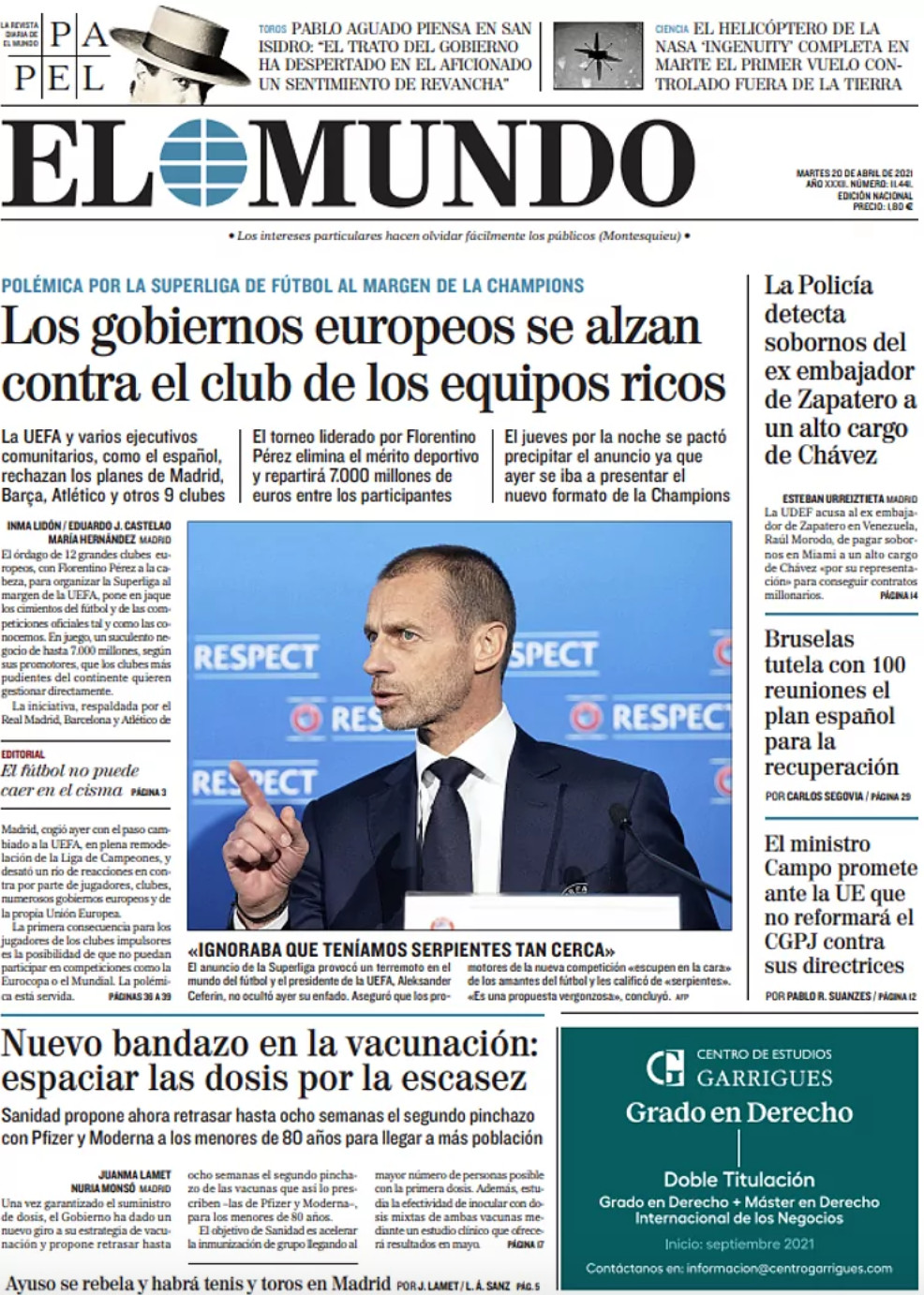 Portada de 'El Mundo' del 20 de abril de 2021 / EL MUNDO