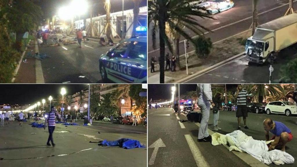 Imágenes de la zona del atropello producido por un camión en Niza este jueves.