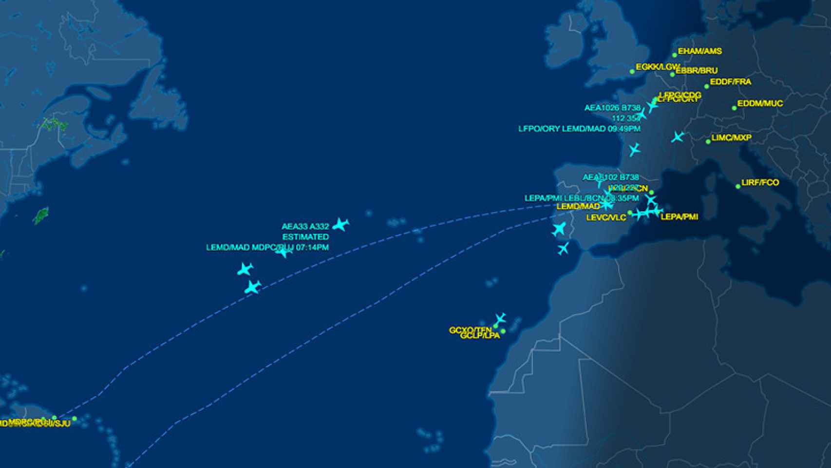 Imagen del servicio de estado de vuelos de Air Europa.