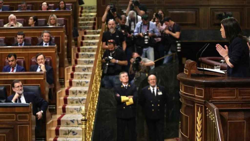 Irene Montero durante la moción de censura