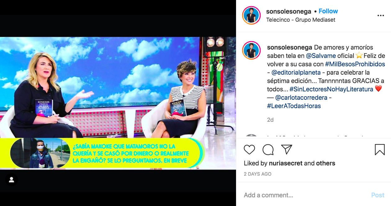 Sonsoles Ónega en el plató de 'Sálvame' hablando de su situación sentimental / INSTAGRAM