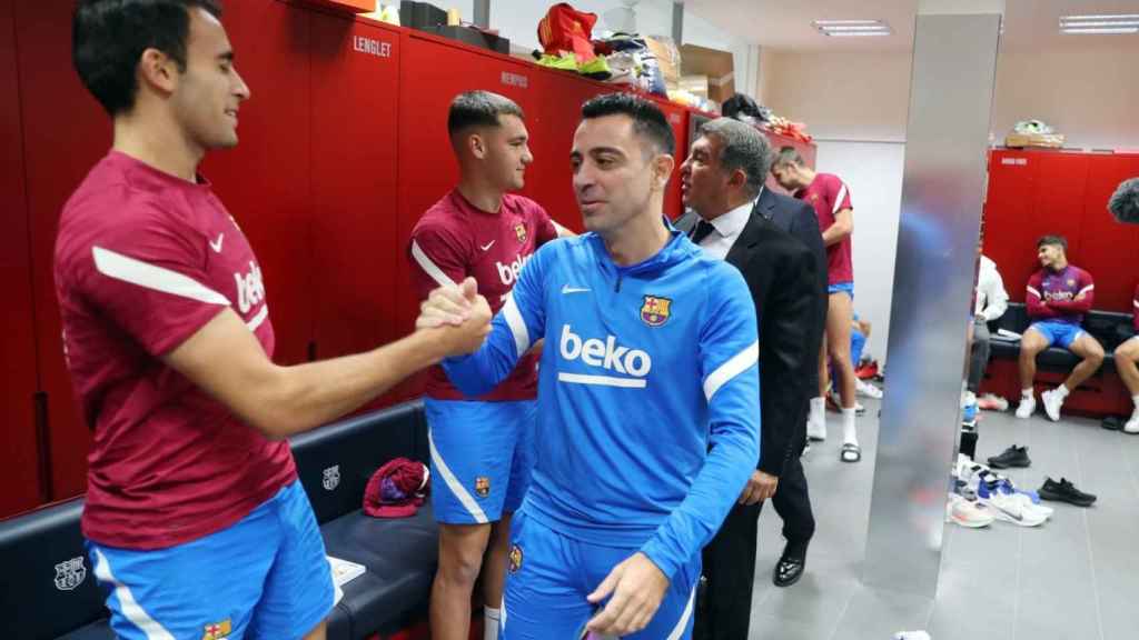 Xavi en su primer entrenamiento con el Barça FCB