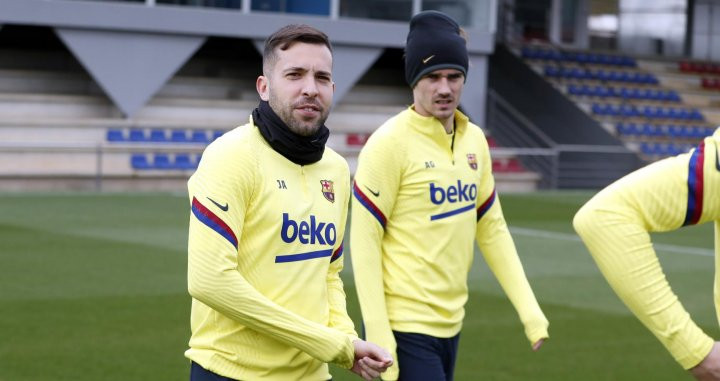 Jordi Alba en un entrenamiento del Barça FCB