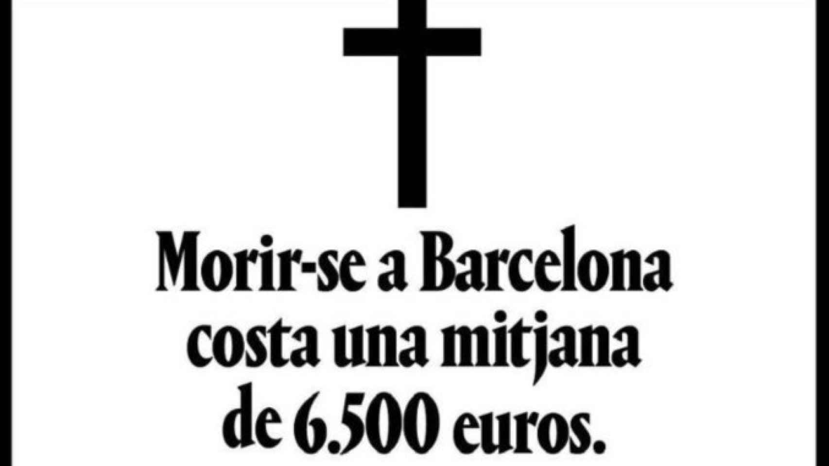 Imagen de la campaña de presión de Barcelona en Comú (BComú) al PSC para aprobar su 'funeraria exprés' / CG