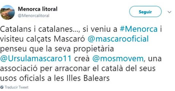 Un tuit que aboga al boicot a la empresa calzados Mascaró