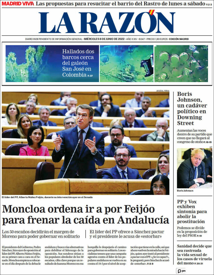 Portada de 'La Razón' del 8 de junio de 2022