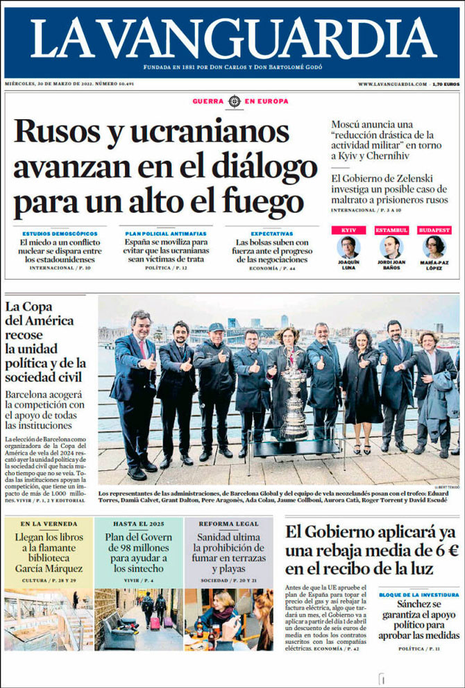 Portada de 'La Vanguardia' dle 30 de marzo de 2022 / Kiosko