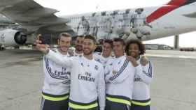 El Real Madrid presenta su nuevo avión A380 de Emirates.