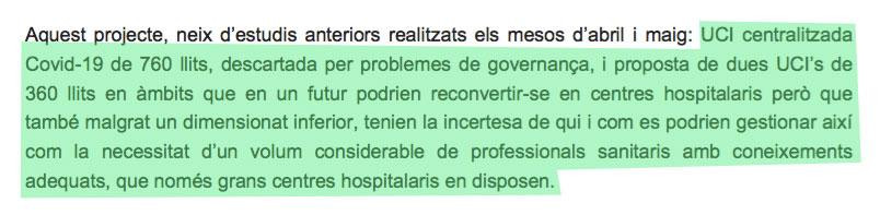 La memoria del proyecto de hospitales satélite que descarta una macrouci o dos grandes hospitales de campaña / CG