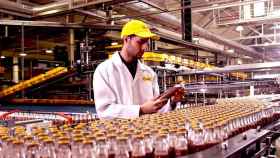 Un trabajador en una línea de producción de la planta de Cacaolat en Santa Coloma de Gramanet (Barcelona), ahora parada por la huelga indefinida / CACAOLAT