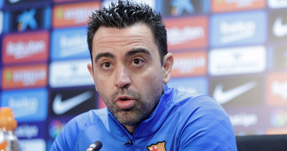 Xavi Hernández, en una rueda de prensa del Barça / EFE