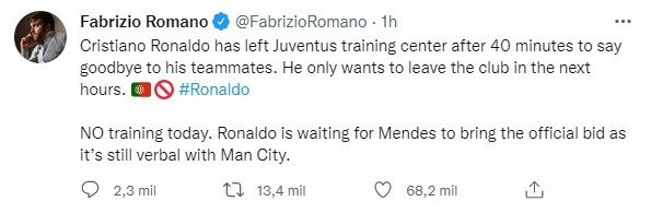 Fabrizio Romano afirma que Cristiano Ronaldo se ha despedido de sus compañeros / Redes