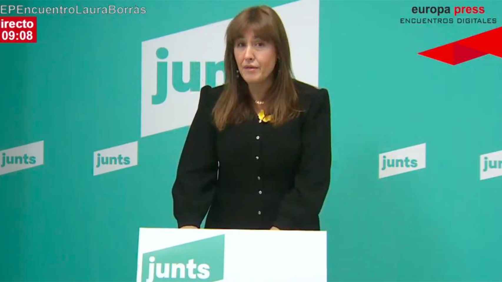 La candidata de JxCat Laura Borràs en los 'Encuentros Digitales' de Europa Press