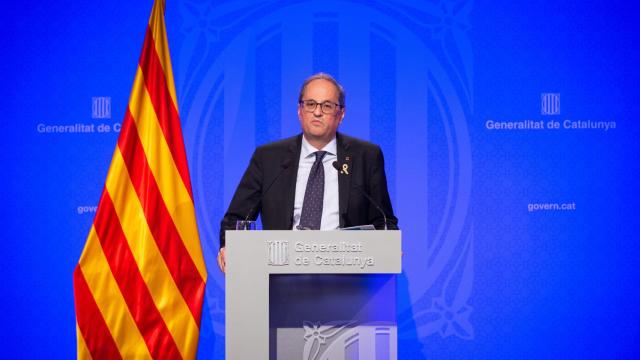 El presidente de la Generalitat, Quim Torra, en la rueda de prensa posterior a la reunión del Consell Executiu / EUROPA PRESS