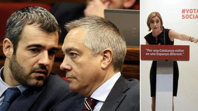 De izquierda a derecha, Maurici Lucena y Pere Navarro en el Parlament, y Carmen Chacón