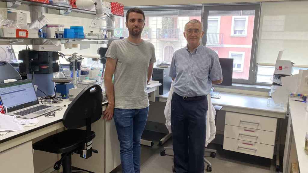 El investigador post-doctoral del Idibaps y del CIBERONC Ferran Nadeu, junto al director del Idibaps, jefe del grupo de Patología molecular en neoplasias linfoides y jefe de grupo del CIBERONC, Elías Campo / EP