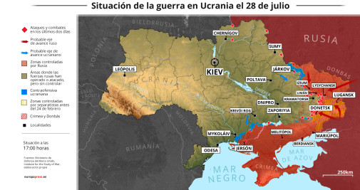 Mapa de la situación de la guerra de Ucrania este jueves / EUROPA PRESS