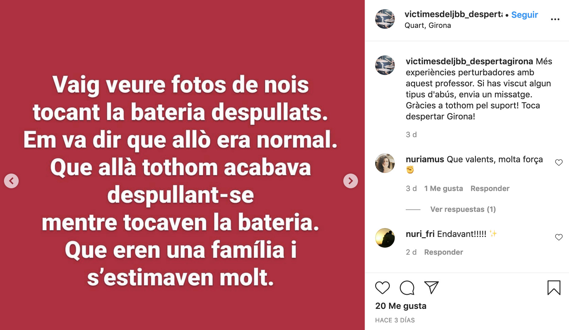 Testimonio de uno de los exalumnos del profesor de batería acusado de abusos / INSTAGRAM