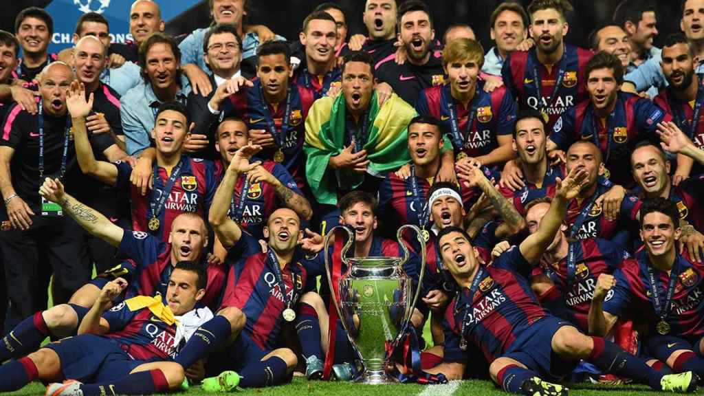 Los jugadores del Barça celebran la Champions de fútbol de 2015 / FCB