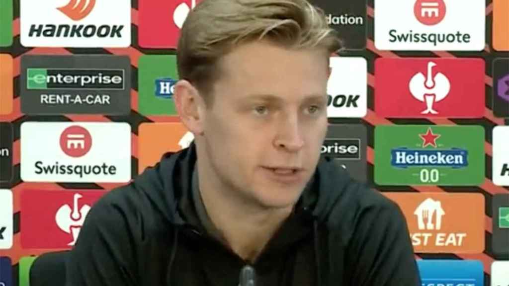 Frenkie de Jong, durante la rueda de prensa previa al Barça-Galatasaray / Captura Redes