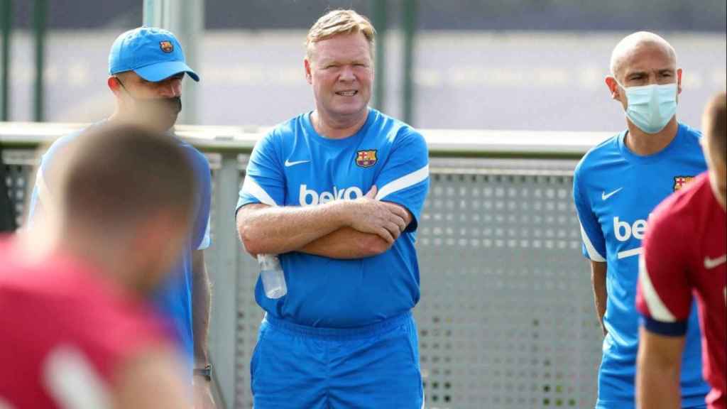 Koeman con Schreuder y Larsson en la pretemporada culé / FC Barcelona