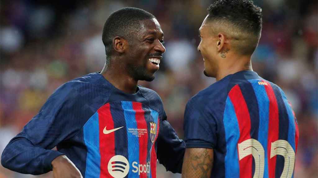 Raphinha y Dembelé, celebrando un gol con el FC Barcelona / REDES