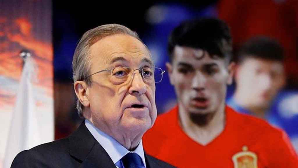 El presidente del Real Madrid, Florentino Pérez, durante la presentación de Brahim Díaz / REALMADRID.COM